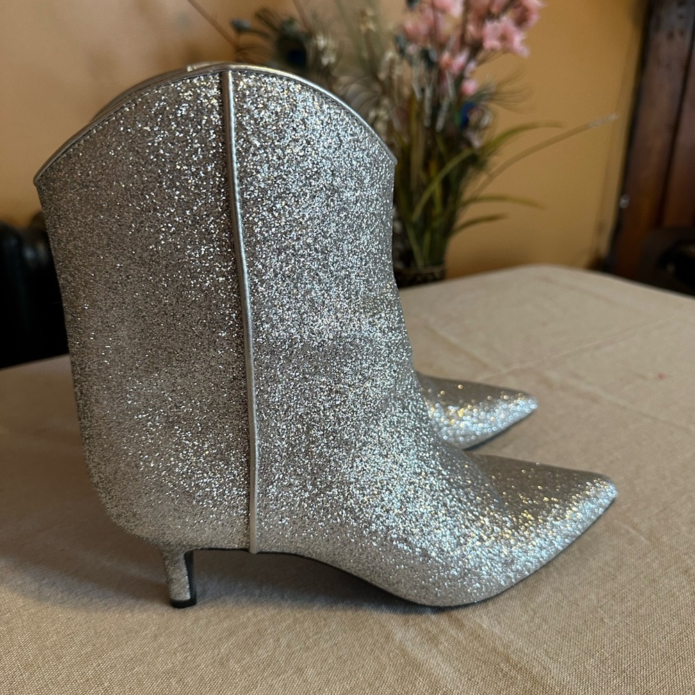 Silver Glitter Women's Ankle Boots